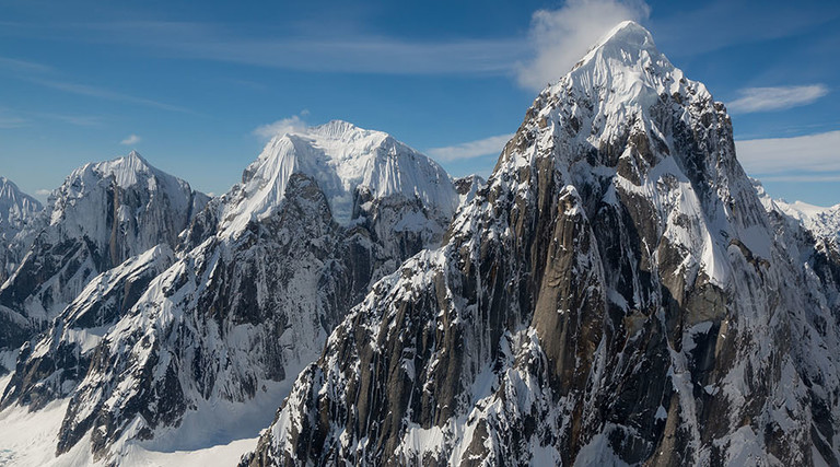 From back to front, Mount Church, Mount Dickey, Mount Grosvenor and Mount Johnson