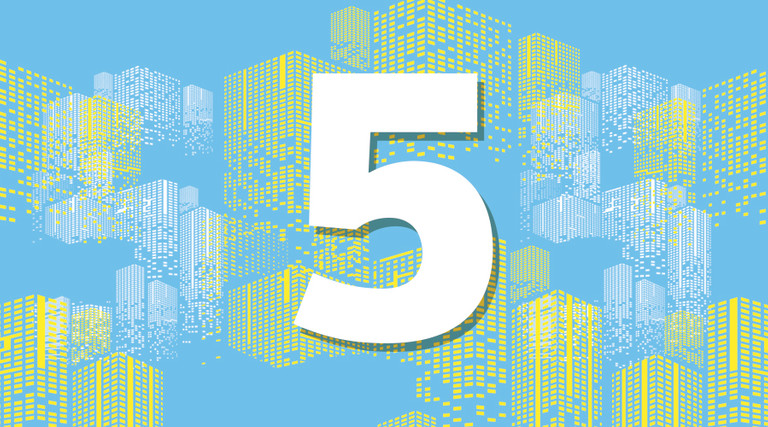 FAQ 5 on digital transformation with a white number 5 on a blue and yellow background
