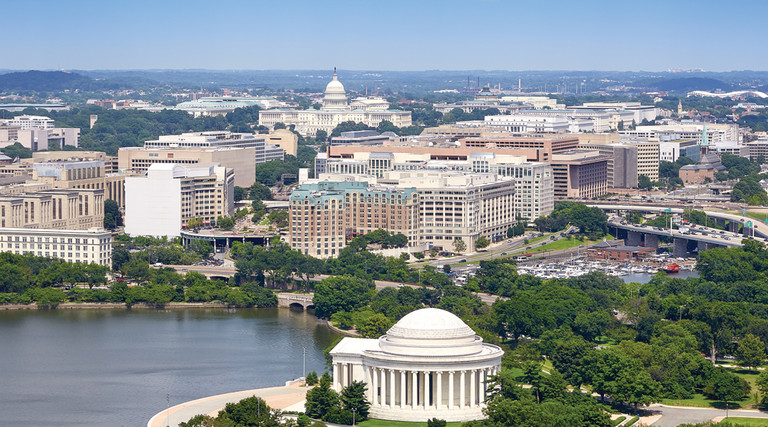Aerial shot of Washington D.C. 