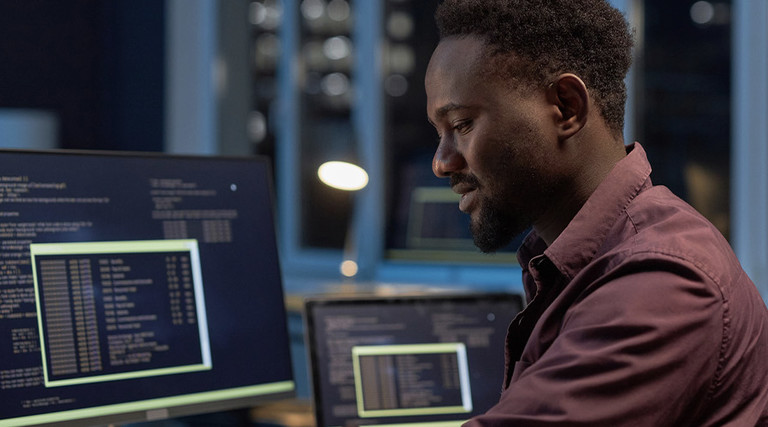 Developer developing software on computer