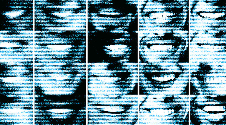 Multiple photos of people smiling
