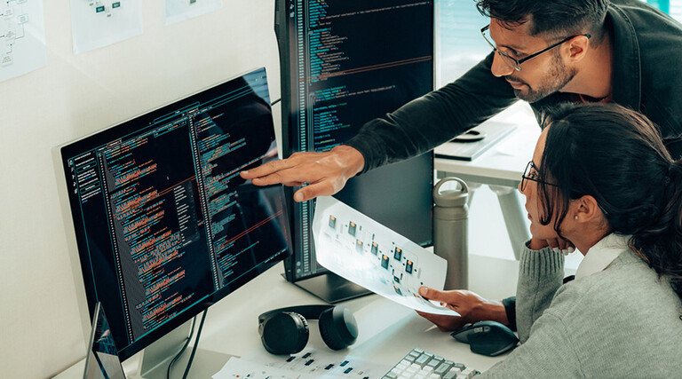 people collaborating on software development