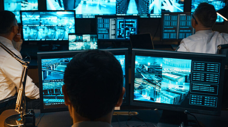 Guards in a security room