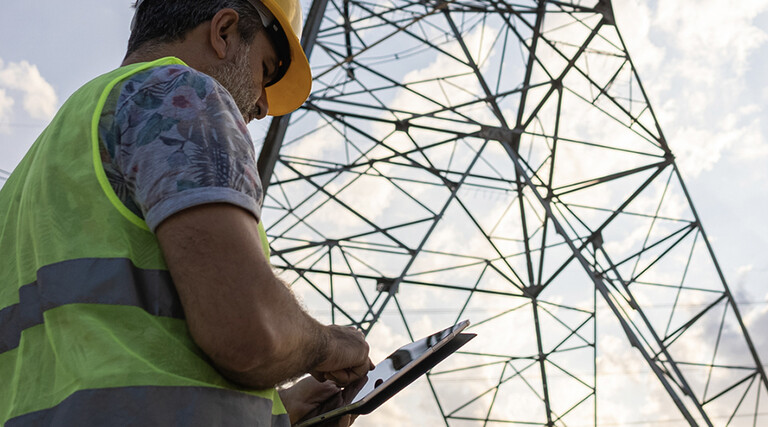 Person using tablet to assess power grid