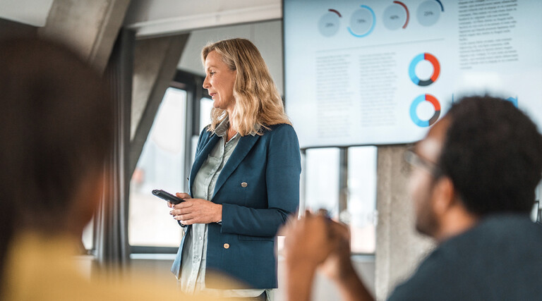 Employee giving a presentation at work