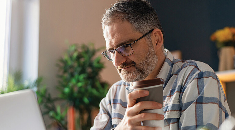 Man training in front of computer