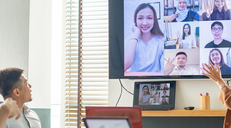 Coworkers collaborating virtually