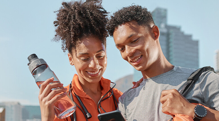 Couple looking at phone
