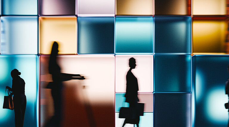Building made of glowing cubes