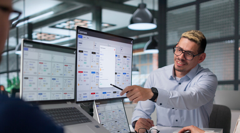 People reviewing data
