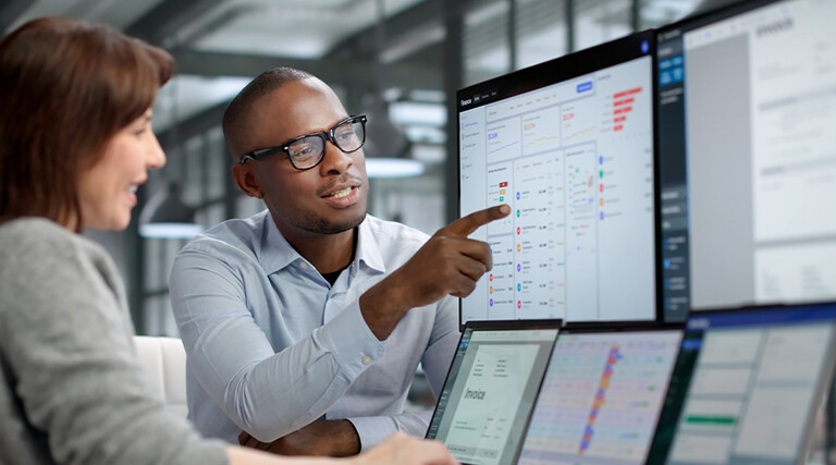 Coworkers reviewing data
