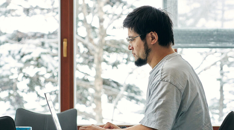 Person using computer remotely