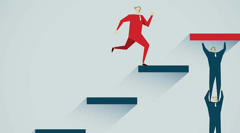 Man jumping on ladder illustration