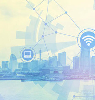 duo tone graphic of smart city and wireless communication network, abstract image visual, internet of things