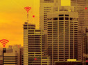 City with Wi-Fi signals above buildings