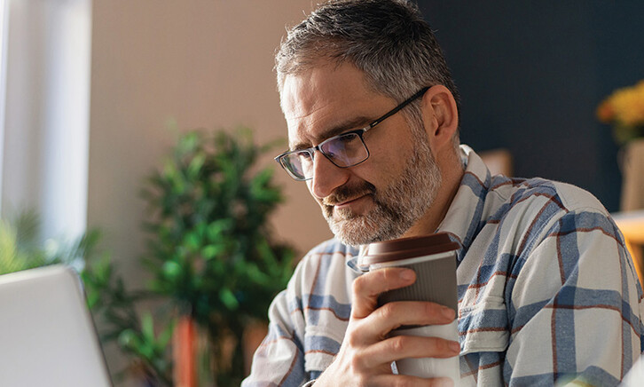 Man training in front of computer