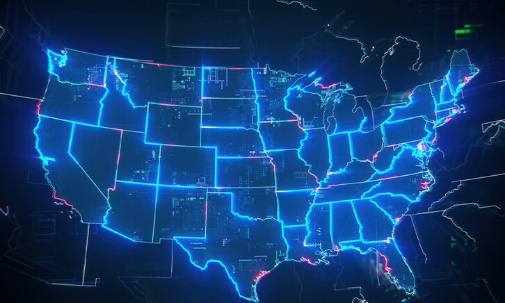 Map of USA on dark digital background