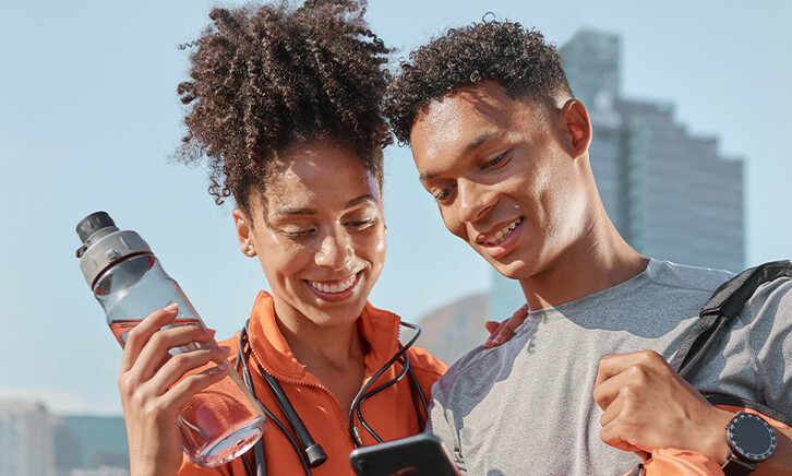 Couple looking at phone