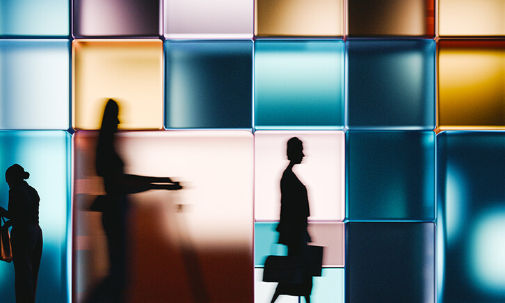 Building made of glowing cubes