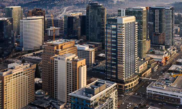 An aerial view of downtown Bellevue, Washington