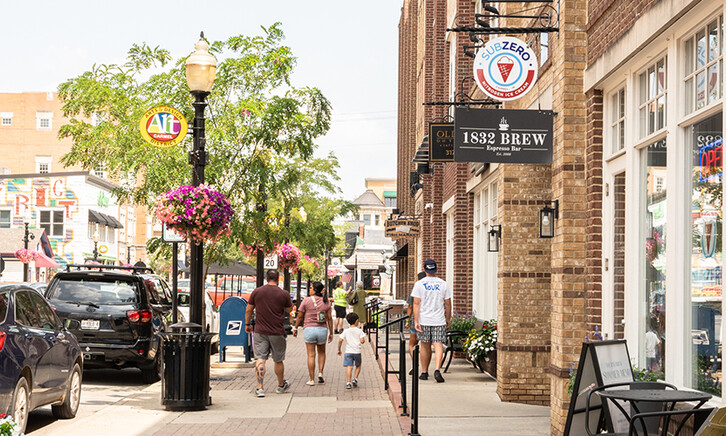 Street scene from midwest suburban city of Carmel, Indiana