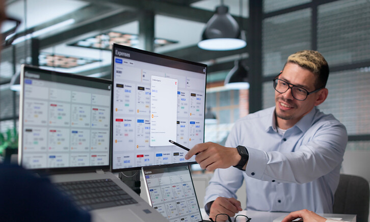 People reviewing data