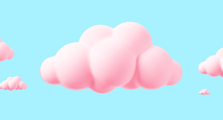Pink fluffy clouds on a blue background 