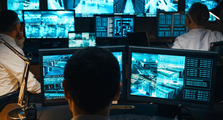 Guards in a security room