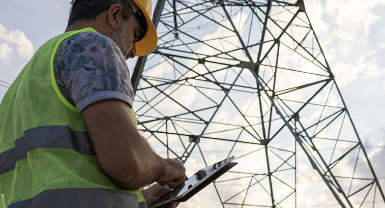 Person using tablet to assess power grid