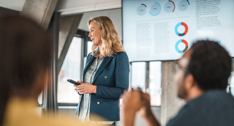 Employee giving a presentation at work
