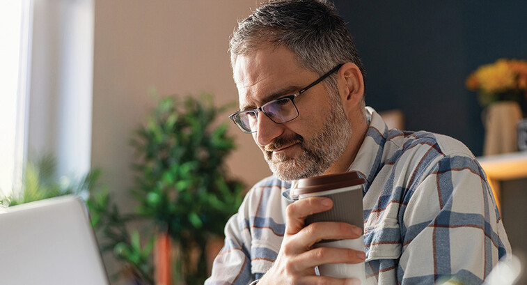 Man training in front of computer