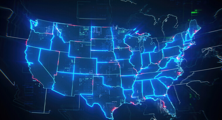 Map of USA on dark digital background