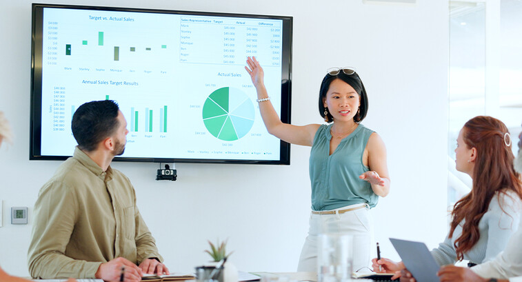 Team having a budget meeting
