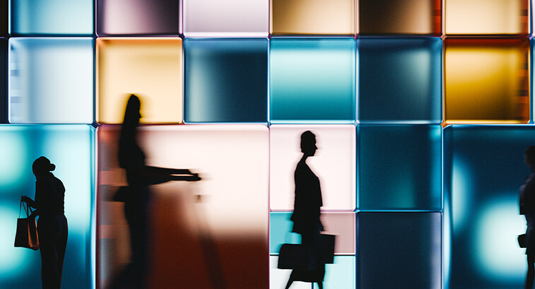 Building made of glowing cubes