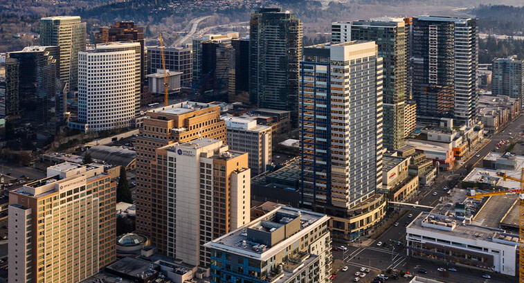 An aerial view of downtown Bellevue, Washington
