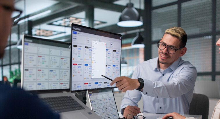People reviewing data