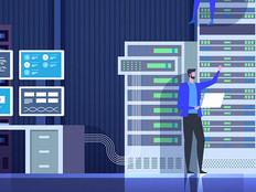 Server room. People working and managing IT technology. Vector flat illustration.