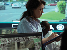 Person working in a data center