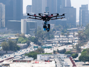 Drone flying over construction site