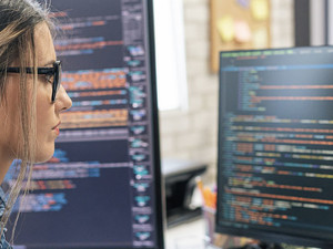 Person coding and programing