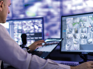 Man scanning through visual data 