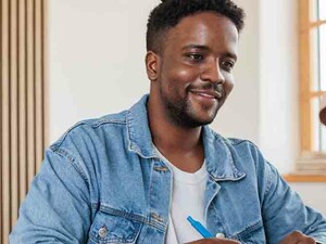 Person using laptop at home