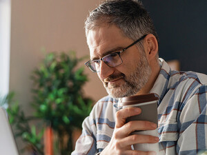 Man training in front of computer