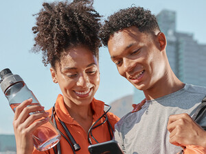 Couple looking at phone