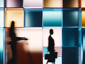 Building made of glowing cubes