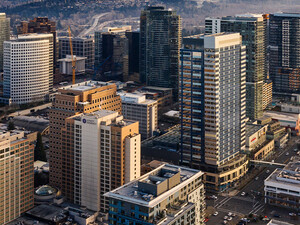 An aerial view of downtown Bellevue, Washington