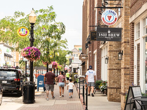 Street scene from midwest suburban city of Carmel, Indiana