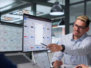 People reviewing data