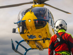 First responder near helicopter
