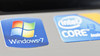 Windows and Intel stickers on laptop computer